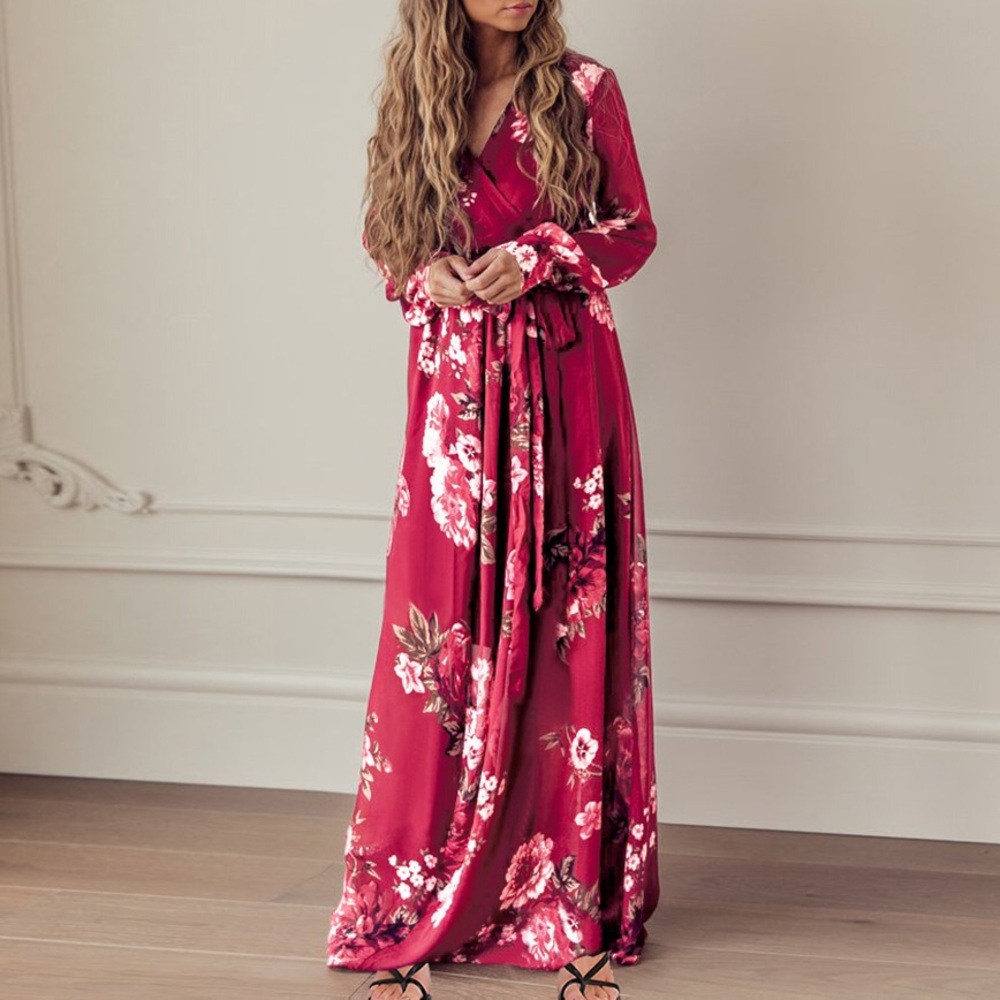 [3Packs] Floral Long Sleeves Maxi Dress
